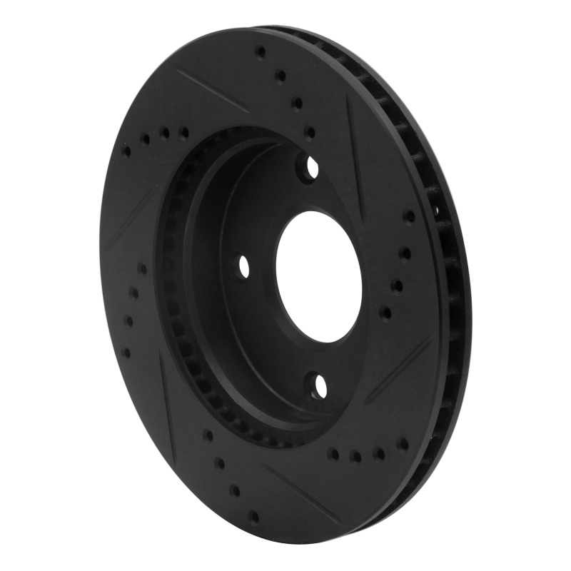 Nissan TIIDA Brake Rotor (1) - Front Left - R1 Concepts - Drilled & Slotted - Black - `07-`17